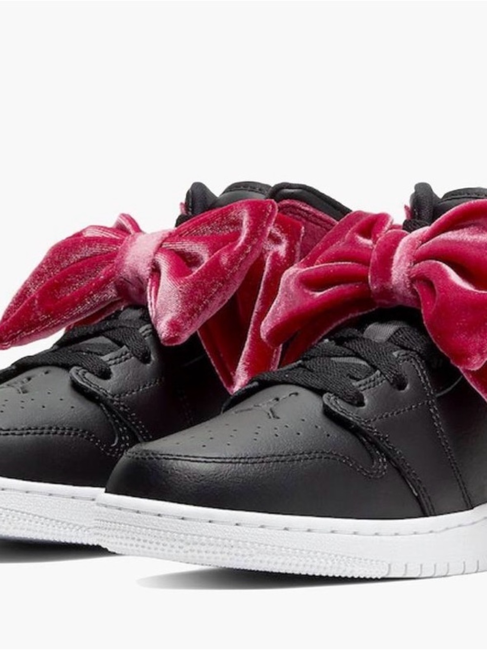 Air Jordan 1 Mid Bow Kids Black Sneakers with Pink Velvet Bow
